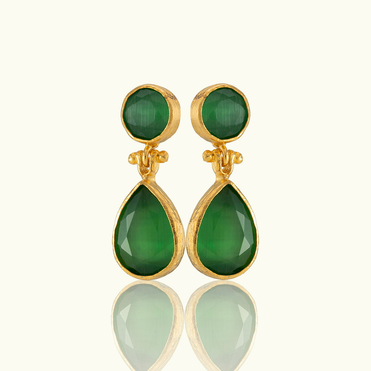 Double Stone Teardrop Gold Earrings