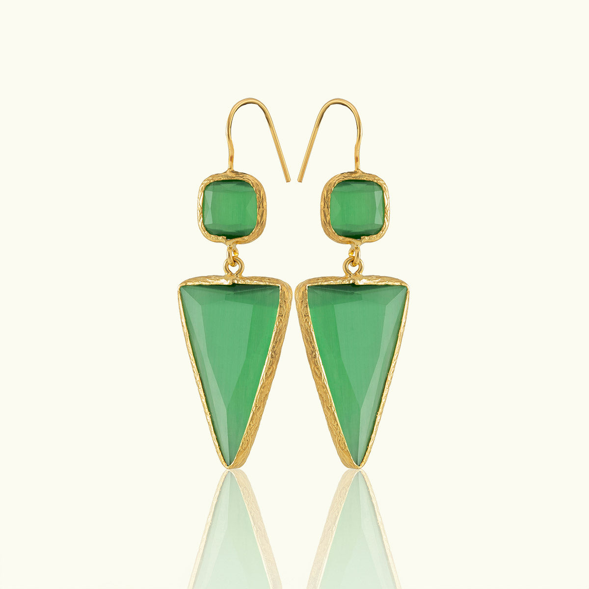 Double Stone Triangle Gold Earrings