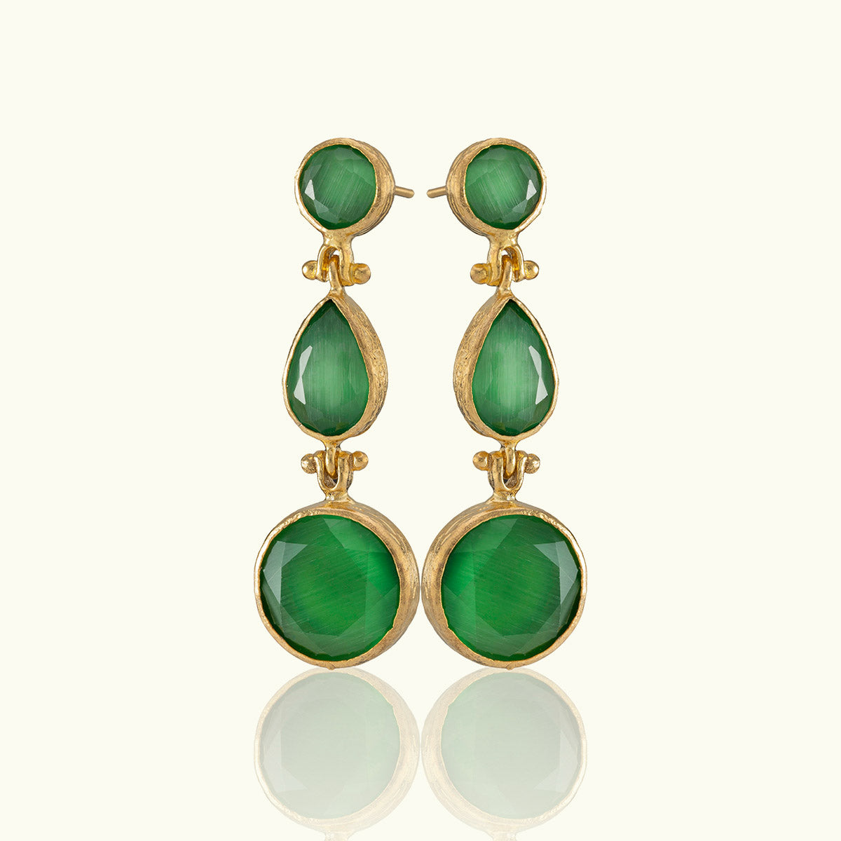 Triple Stone Gold Drop Chelsea Earrings