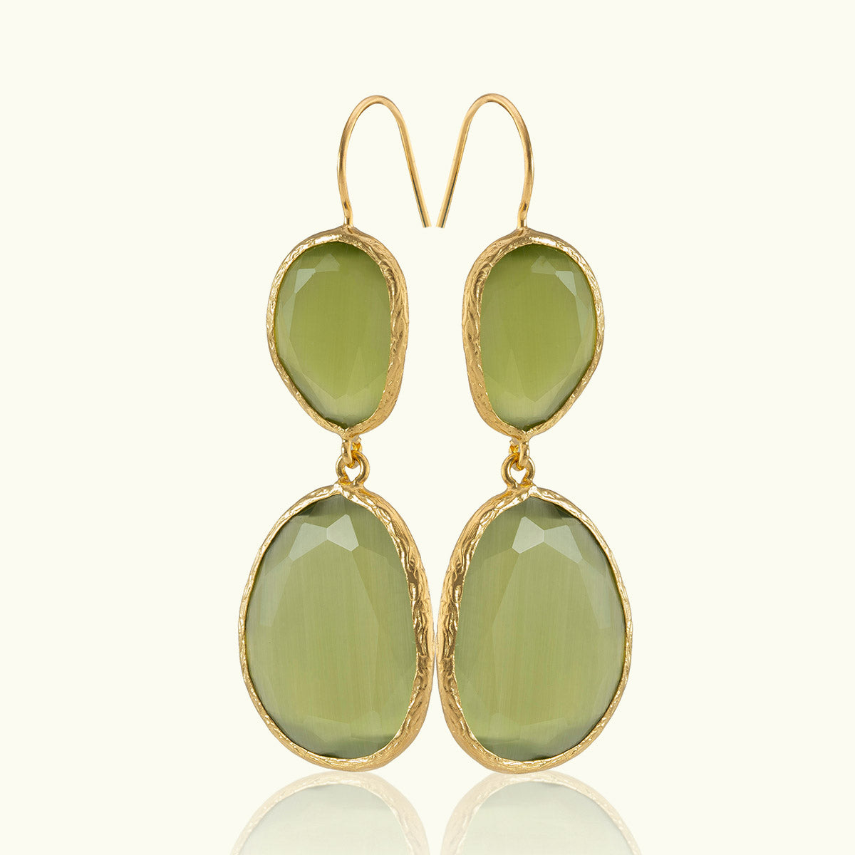 Double Stone Geometric Gold Earrings