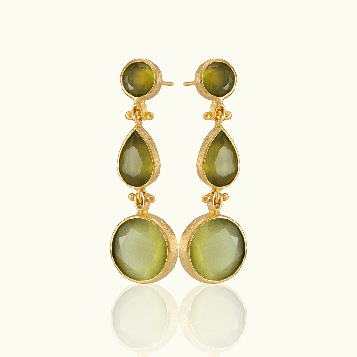 Triple Stone Gold Drop Chelsea Earrings