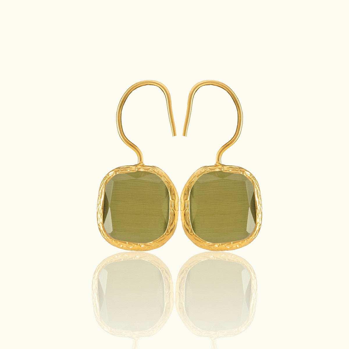 Single Square Stone Gold Earrings