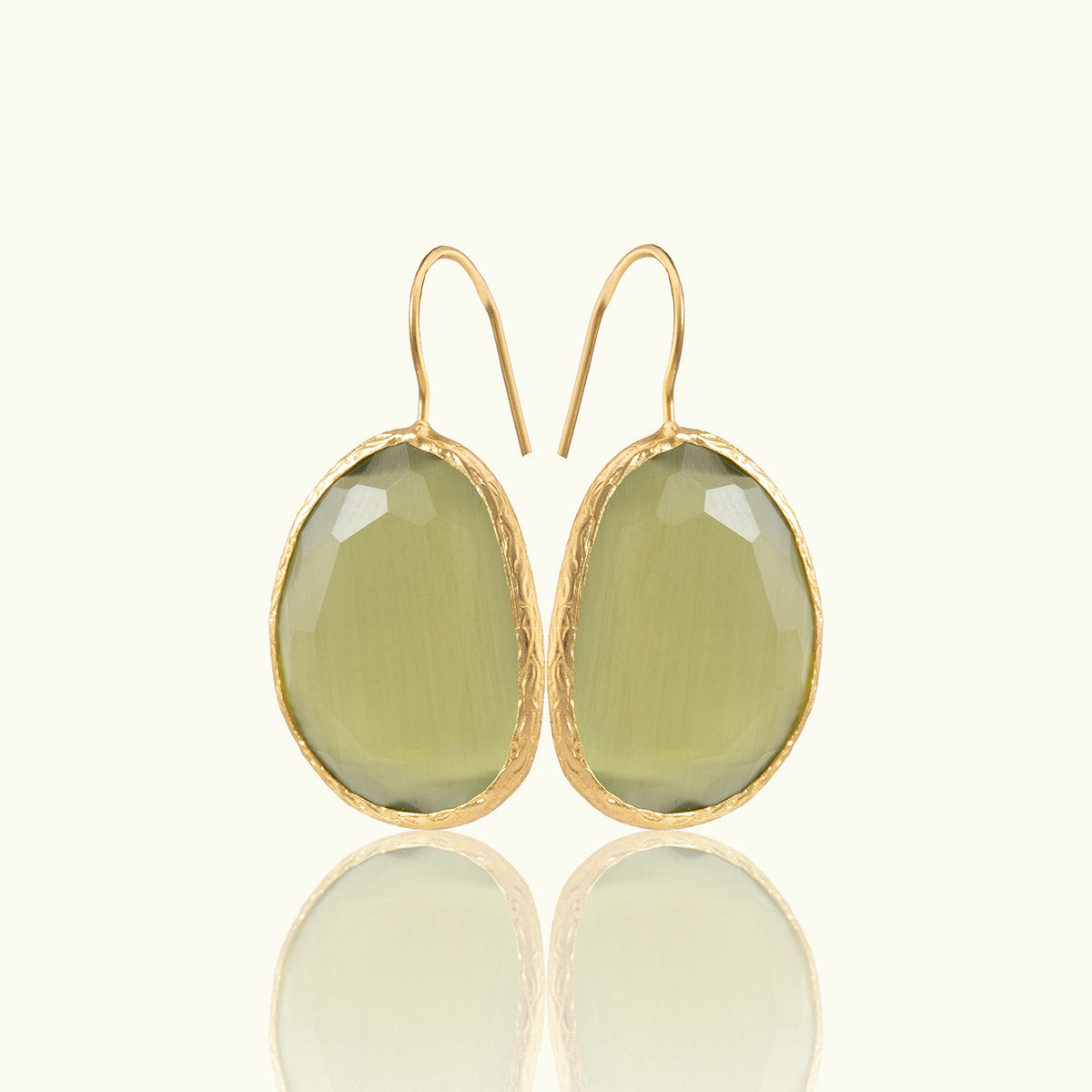 Large Single Stone Geometric Gold Earrings