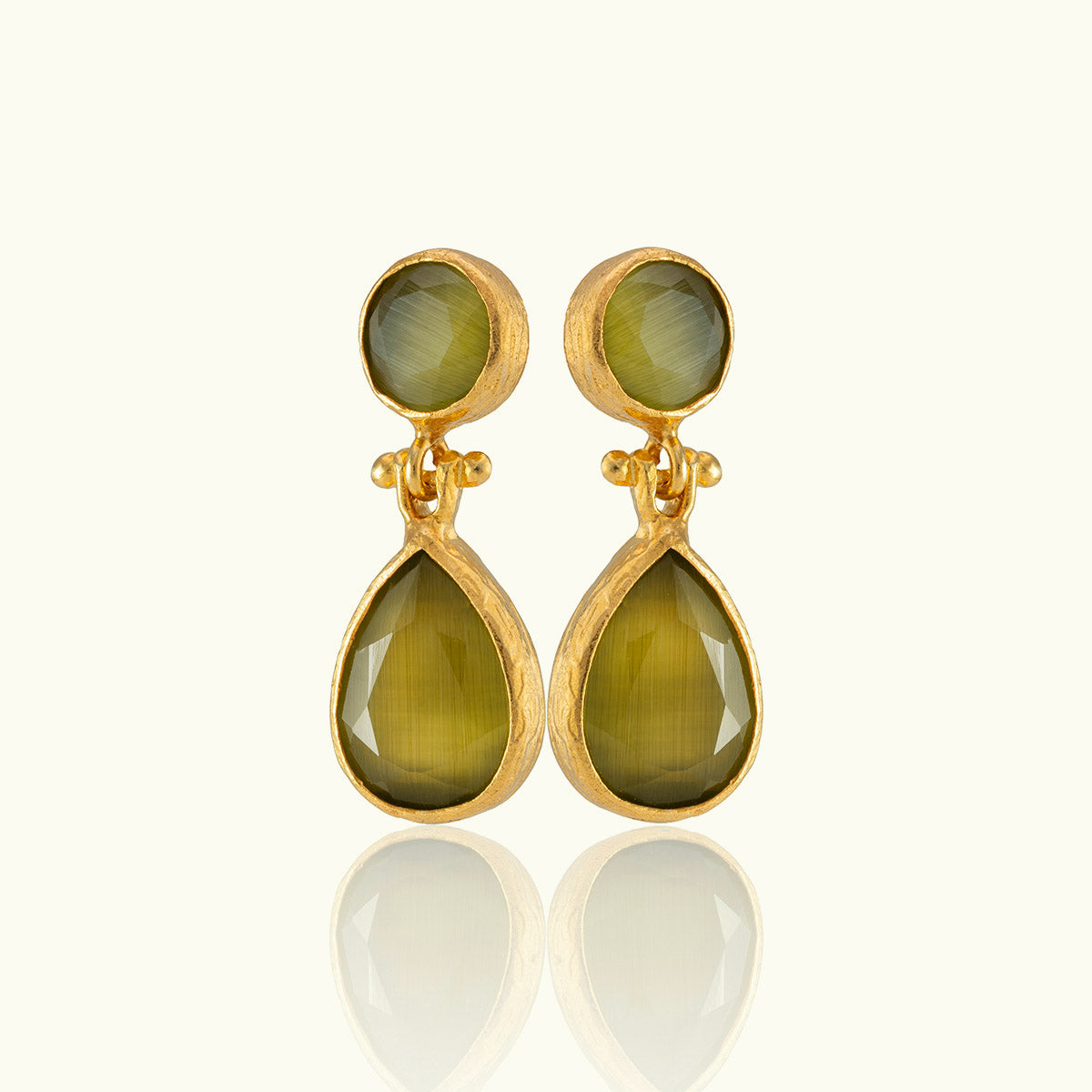 Double Stone Teardrop Gold Earrings