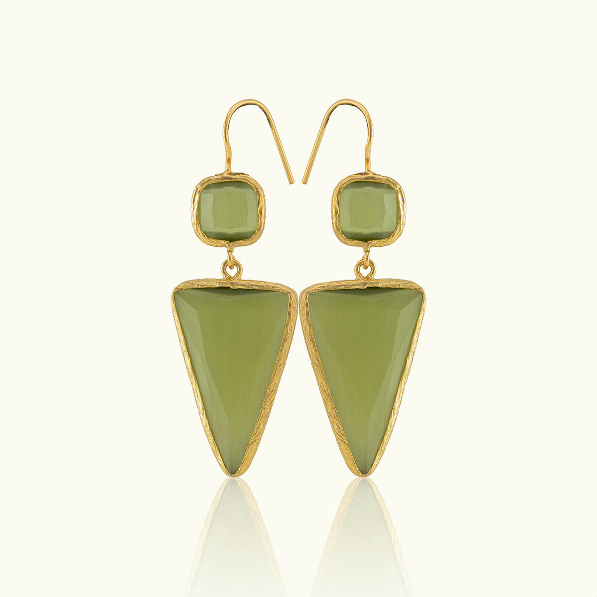 Double Stone Triangle Gold Earrings