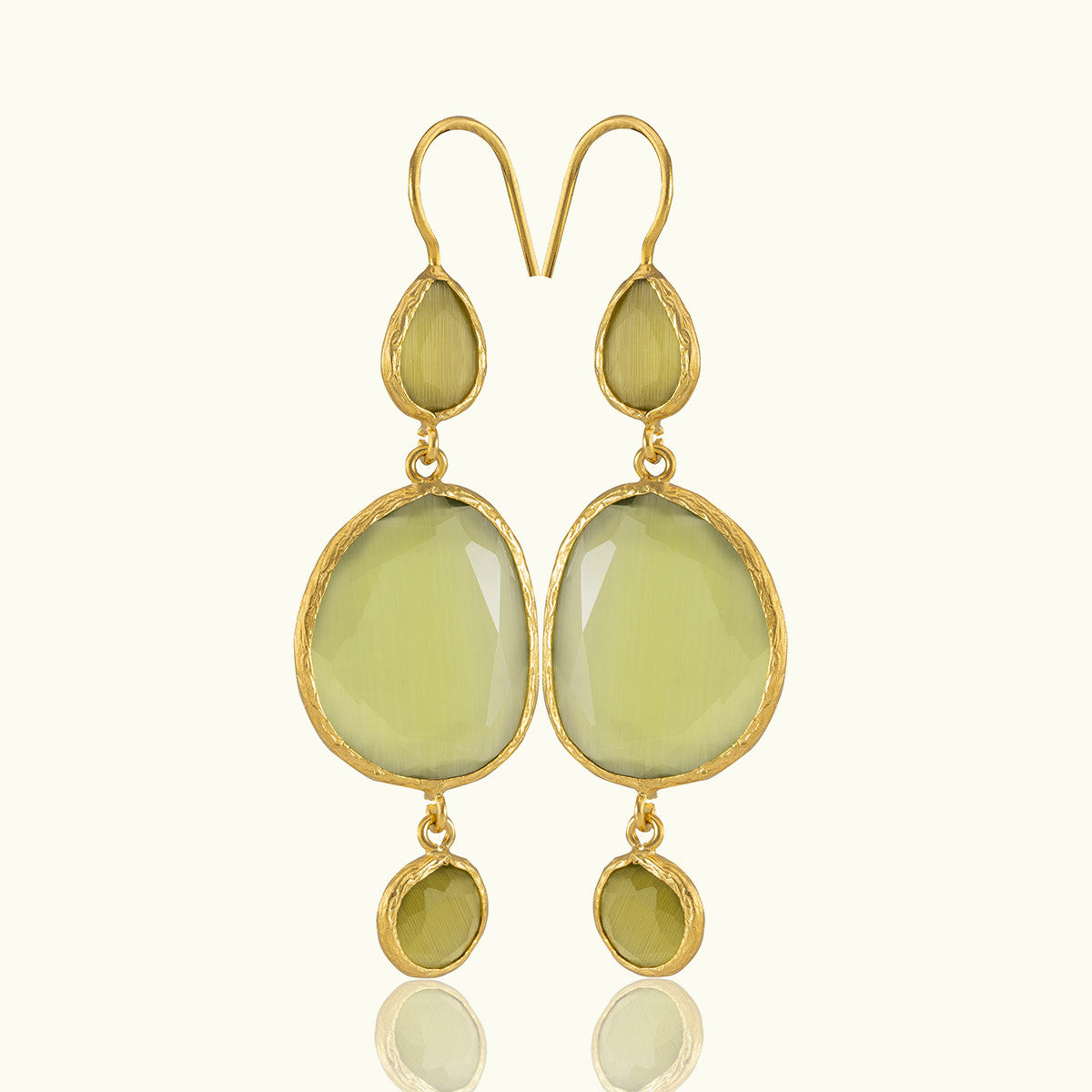 Triple Geometric Stone Gold Earrings