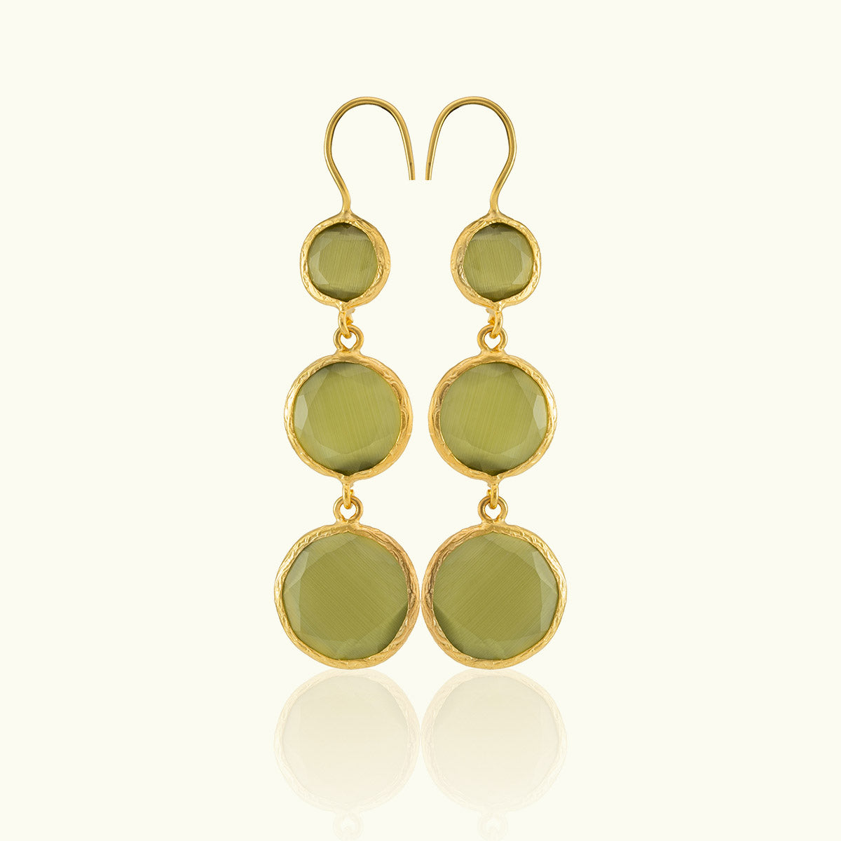 Triple Stone Gold Circle Earrings